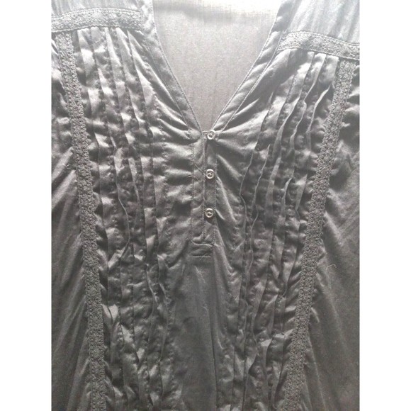 Old Navy Women Black Tunic Top Drawstring  Waist Rouged Front Peasant Sz Lg Boho - Picture 3 of 10